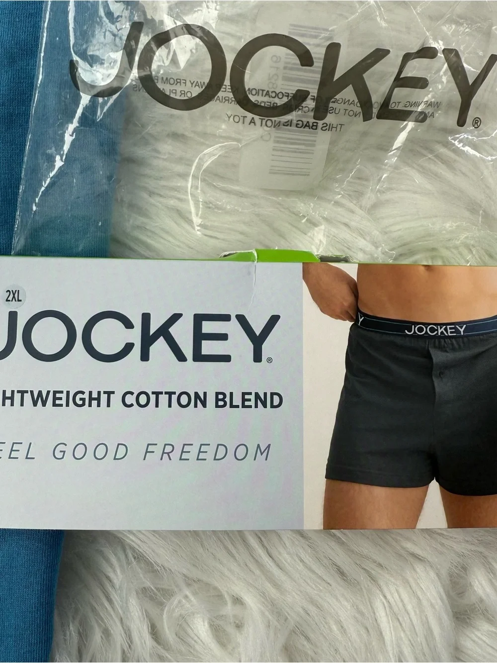 NWT Jockey Blue Knit Boxer Shorts with Black Logo Waistband